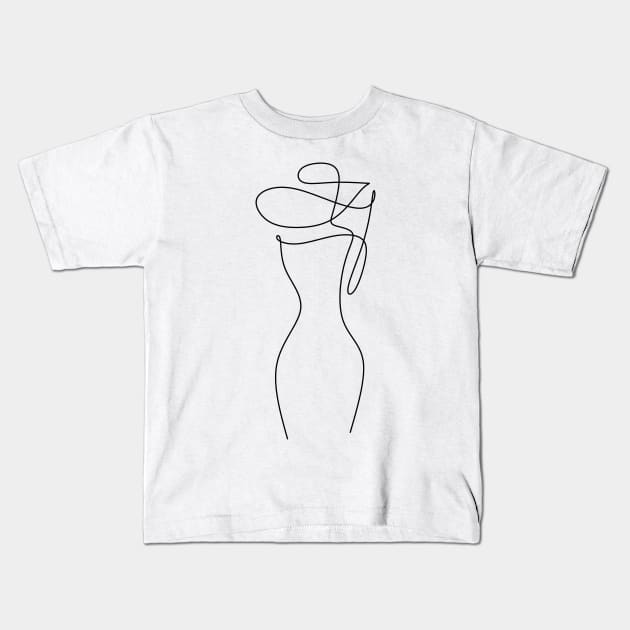 Woman in hat one line art. Kids T-Shirt by OneLinePrint